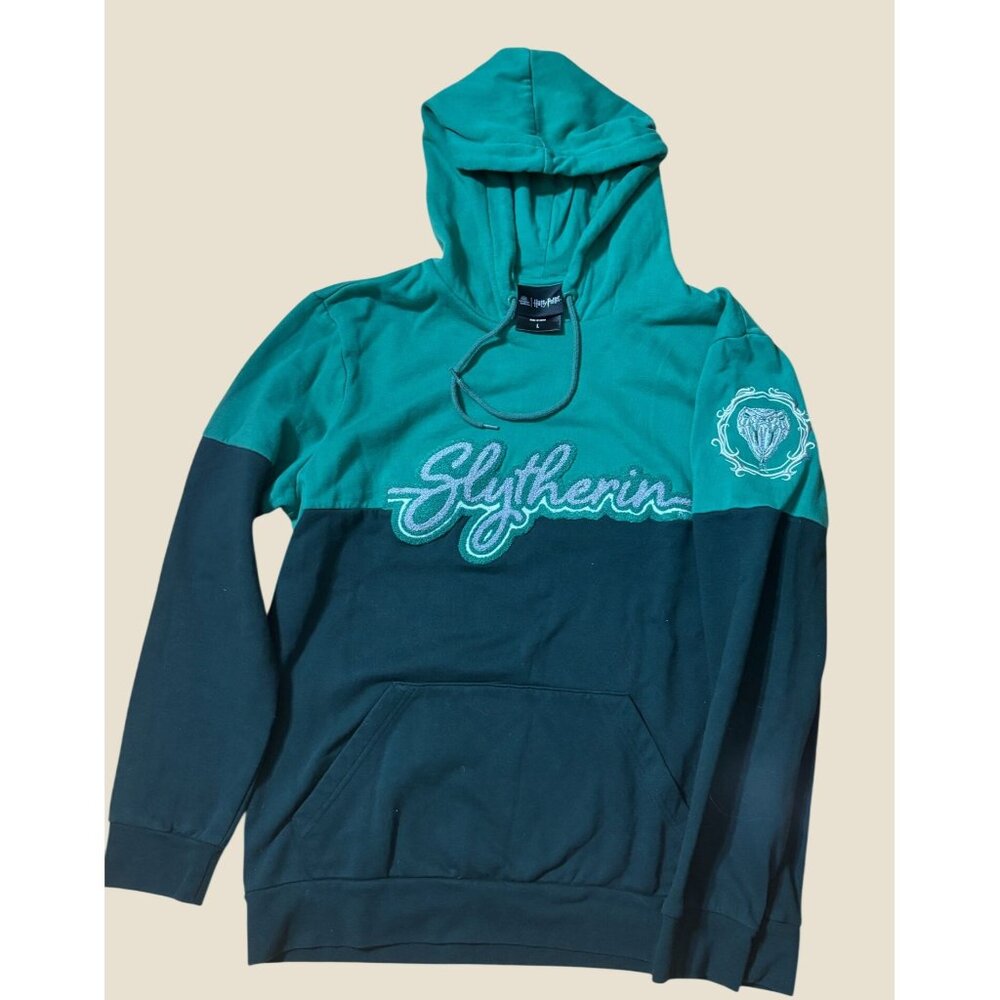 Harry Potter Slytherin Green & Black Hoodie Sweatshirt L Organic Cotton Recycled